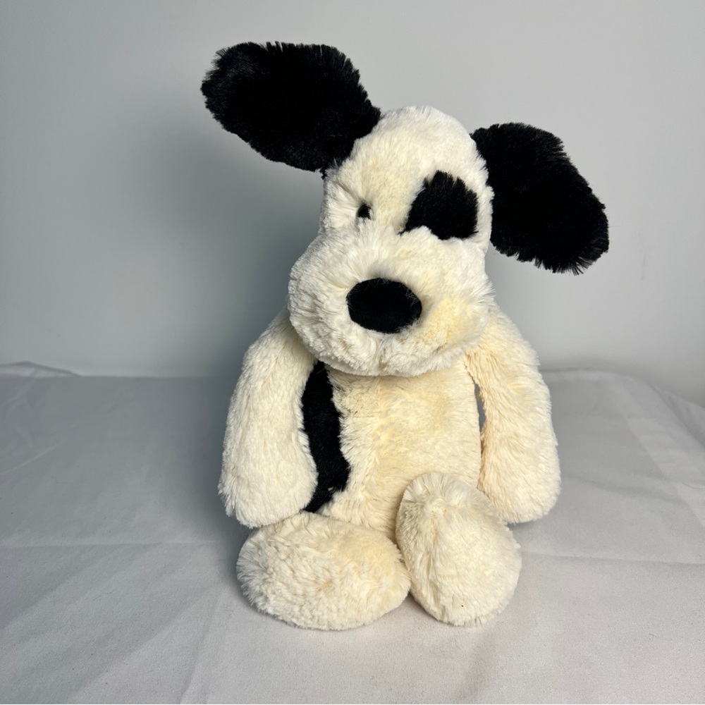 Jellycat London Bashful Puppy Dog 12” Black and Cream Plush Stuffed Animal